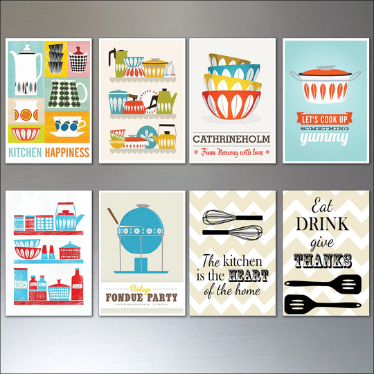 Vintage Kitchenware Style Design Retro Fridge Magnets Set Of 8 Flexible Catherinholm No.2