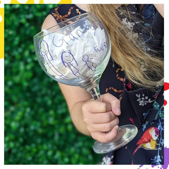 Gin Glass With Children's Drawing, Christmas Gift For Dad, Personalised Gift From Son, Special Keepsake Daughter, Lover