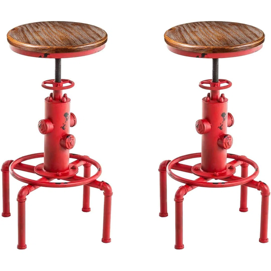 American Antique Vintage Industrial Barstool Solid Wood Water Pipe Fire Hydrant Design Cafe Coffee Industrial Bar Stool