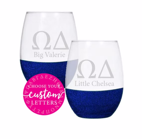 Custom Sorority Letters Big Little Glass Set | Greek Etched Glitter Gift