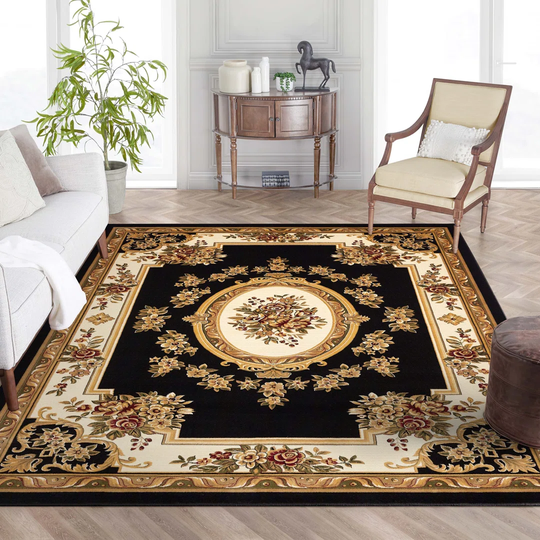 Timeless Le Petit Palais Traditional Oriental Tufted Black/Beige Rug