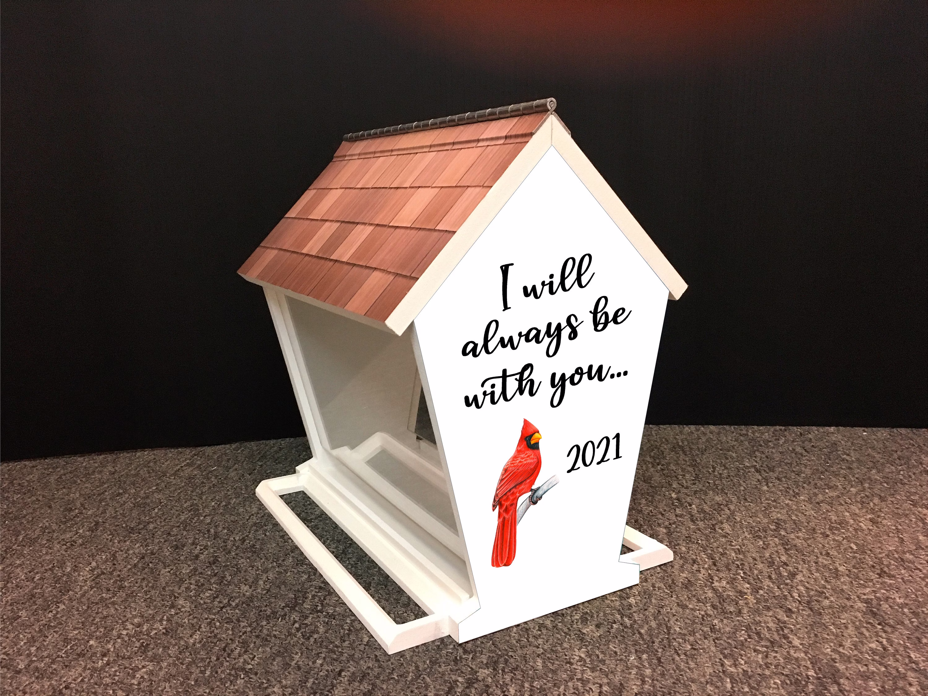 Bird Feeder Cardinal Memorial with Custom Year/Saying | Outdoor Hanging Or Post Mount Beautiful Solid Building Grade PVC Lasts Years