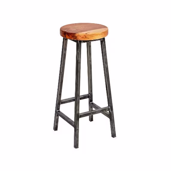 Charlie Elmsworth - Chunky Square Frame Bar Stool With Elm Seat