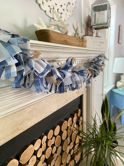6 Foot Buffalo Check & Burlap Rag Garland Fall Winter Farmhouse Navy & White