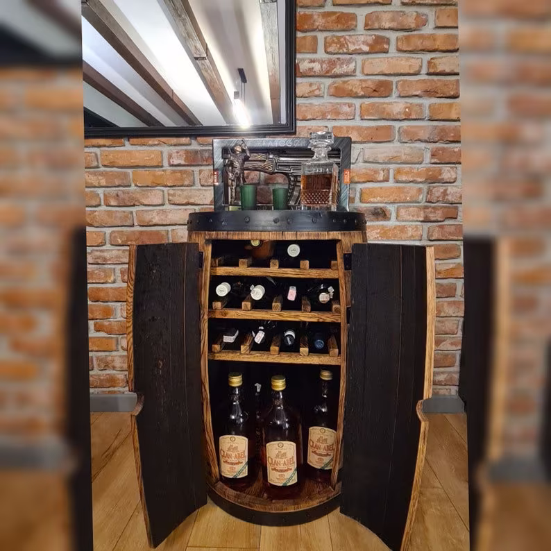 Whisky Barrel Drinks Cabinet With Racks_Made & Recycled From Scotch Ex-Whisky