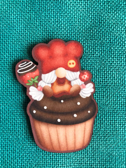 Gnome Baker On Chocolate Cupcake | Wooden Needle Minder