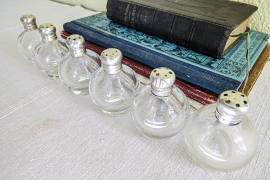 3 Antique Crystal Salt & Pepper Shaker Sets Sterling Silver Lids. Marked "Sterling