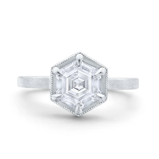 2.00 Ct Hexagon Cut Cyan White Moissanite Engagement Ring, Solitaire Wedding Shape 14K Solid Gold, Bridal Set Ring