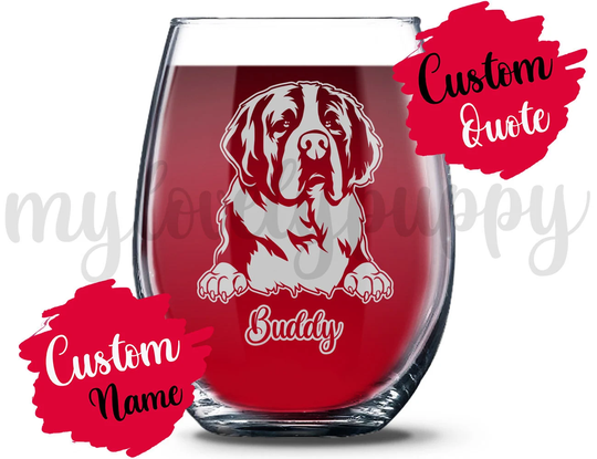 Personalized St Bernard Dog Mom Dad Wine Glass, Chien St. Hubert Women Men Gifts, Saint Daddy Mommy Christmas Gift, Sleuth Hound