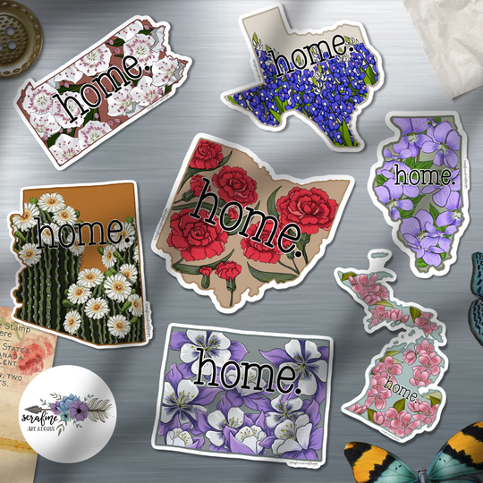 Home State Flowers Handmade Magnet, Arizona, Colorado, Florida, Illinois, Michigan, New Jersey, Pennsylvania, South Dakota, Wyoming, California