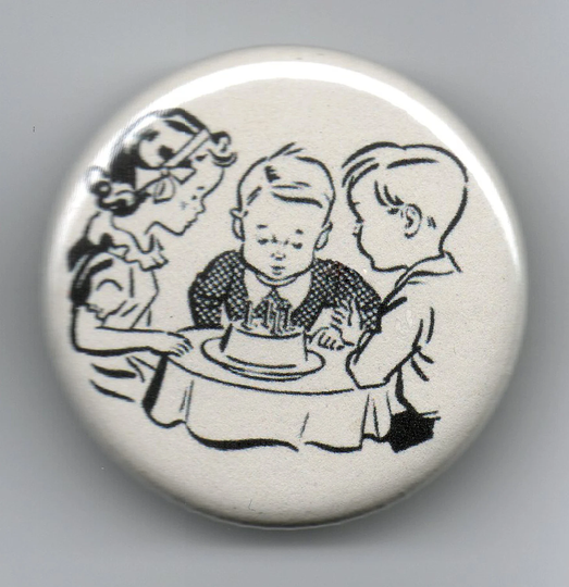 50's Kids Birthday Celebration 1.25 Inch Pinback Button Vintage Illustration