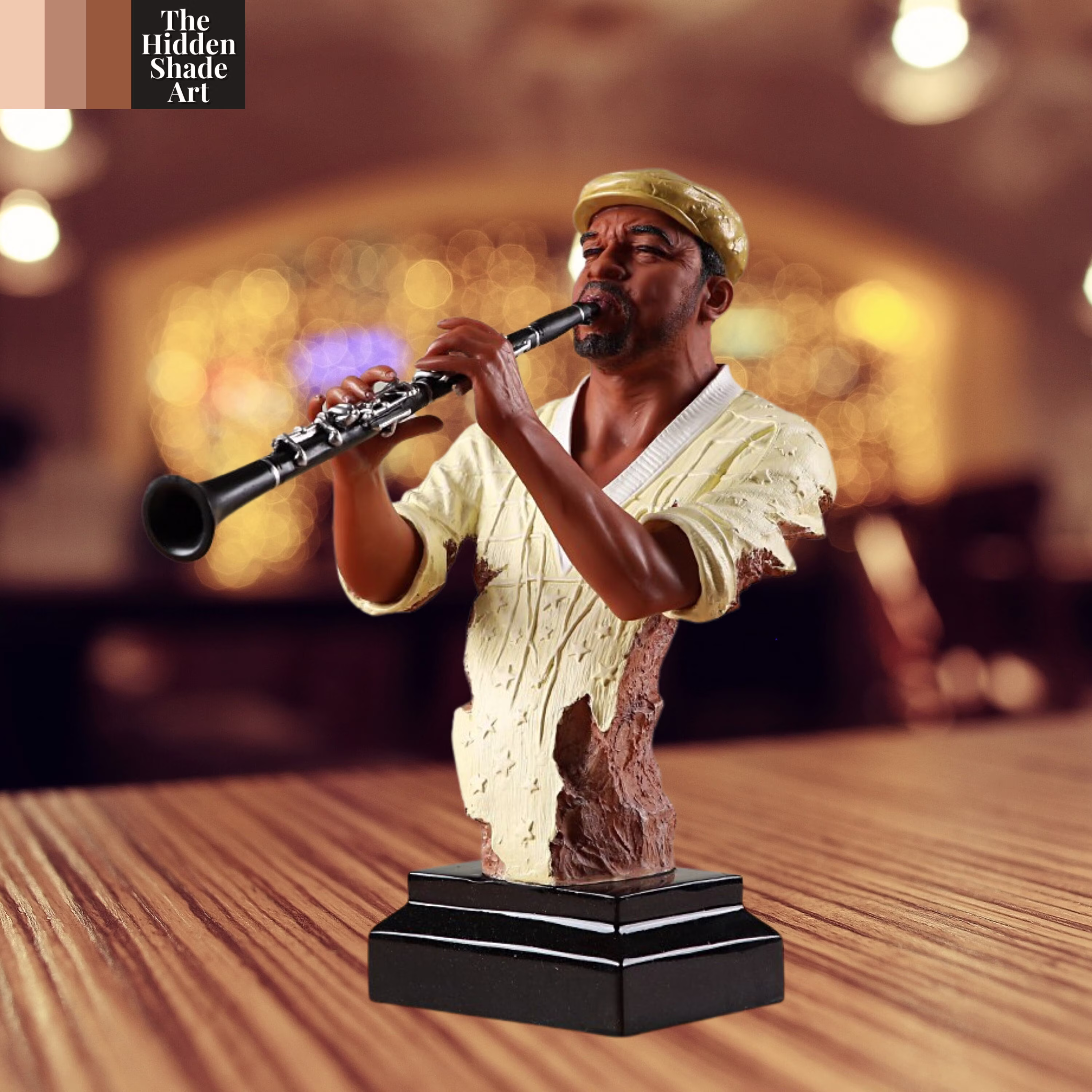 Black Clarinet Player Bust Handmade, Musician Statue, Ornament, Figurine, Sculpture