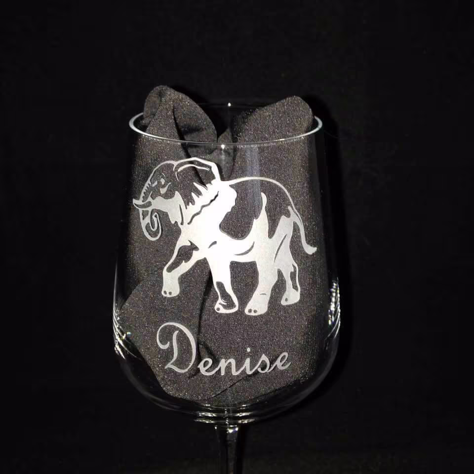 Personalised Engraved Elephant Wine Glass - New
