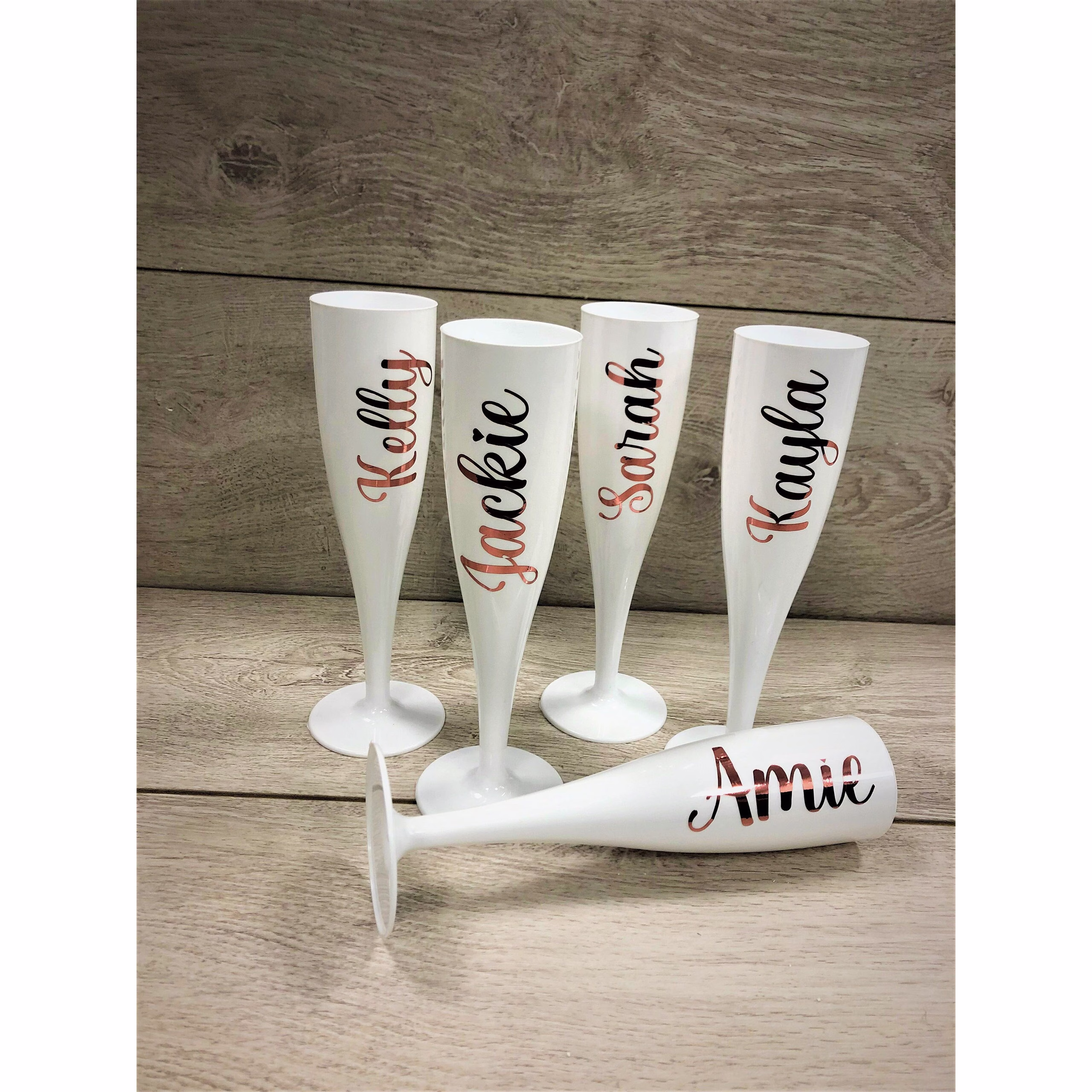 Personalised Champagne Glass | White Plastic Prosecco Flute Hen Party Birthday Wedding Celebration