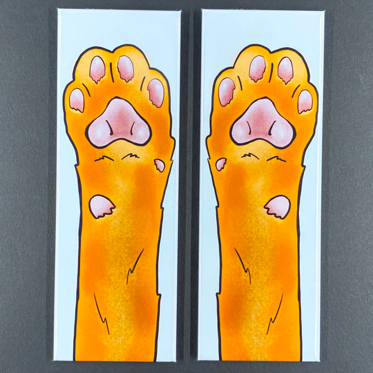 Orange Cat Paw Magnet Set, Handmade Cartoon Art Kitty Decor, Funny Lover Gifts, High Quality Magnets, Set Of 2-1.5x4.5