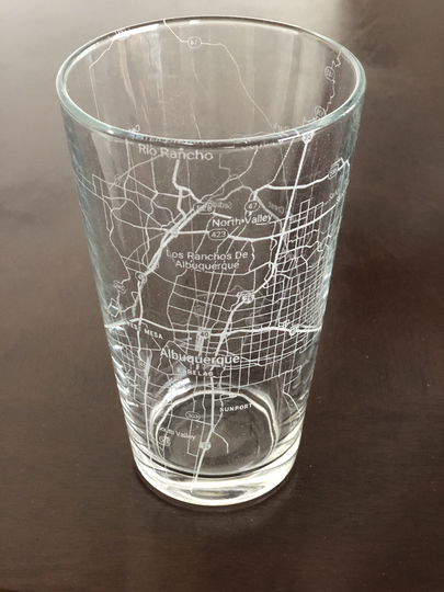 16 Oz Pint Beer Glass Urban City Map Albuquerque, Nm