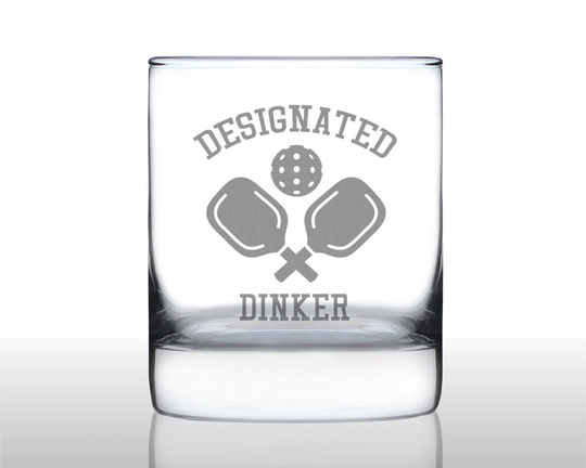 Designated Dinker - Whiskey Rocks Glass Funny Unique Pickleball Themed Gifts For Dinkers & Bangers 10 Oz Glasses