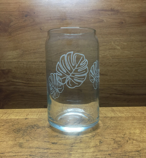 Monstera Leaf, Beer Glass Can, Etched Glass, Coffee Cup, Soda Iced Cup