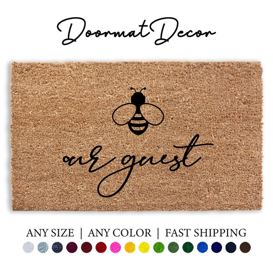 Bee Our Guest Flocked Coir Doormat, Bumblebee Be Outdoor Welcome Mat, Custom Personalized Door Housewarming, Realtor Client Gift