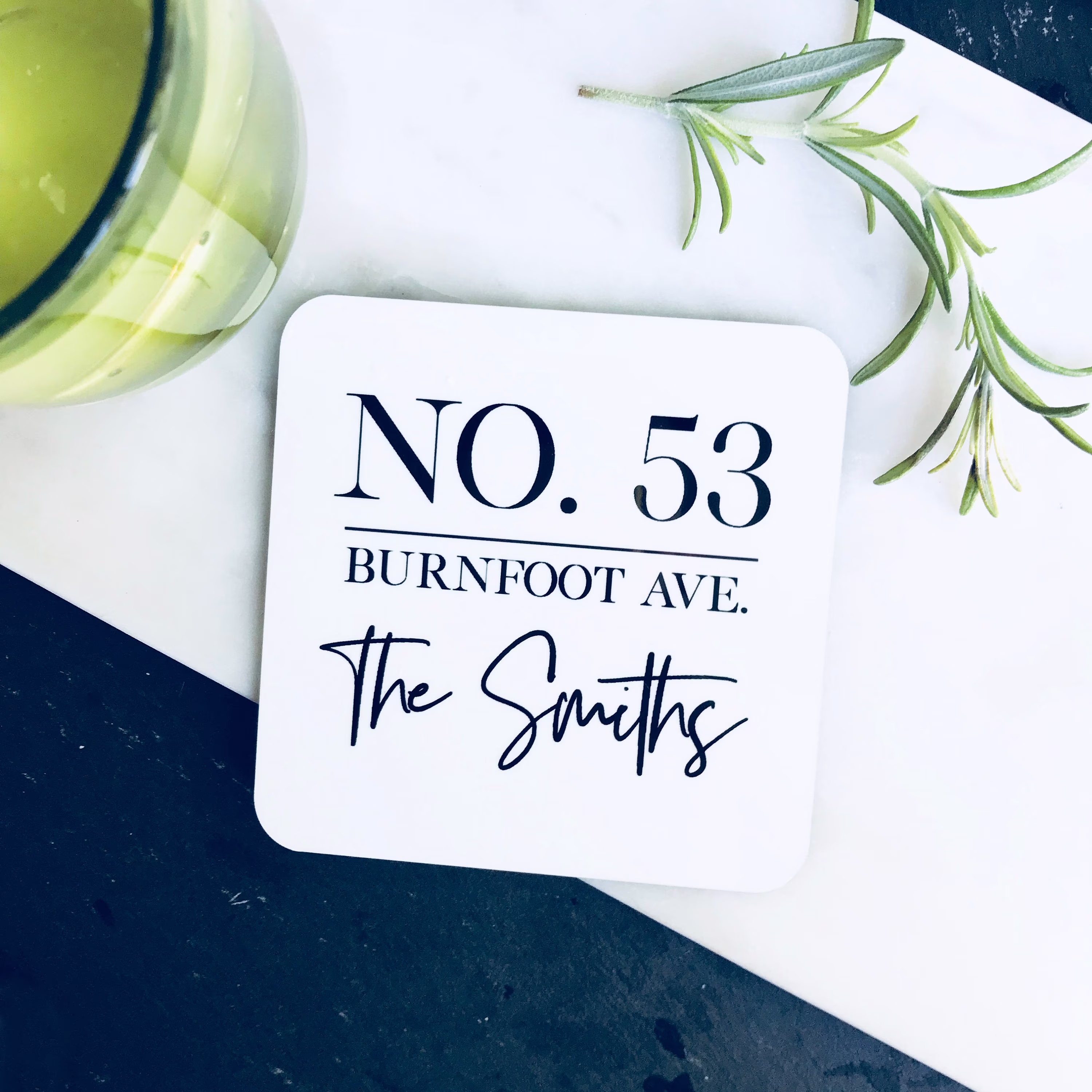 New Home - New Gift House Number Coaster Set Housewarming Custom Coasters Family Name