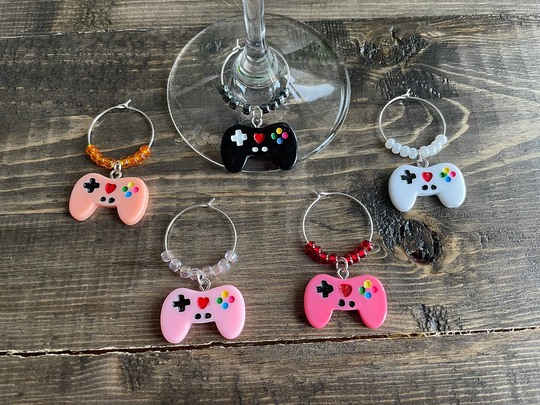 Game Controller Console Wine Glass Charm, Set Of 5 Decorative Marker Accessories For Wine