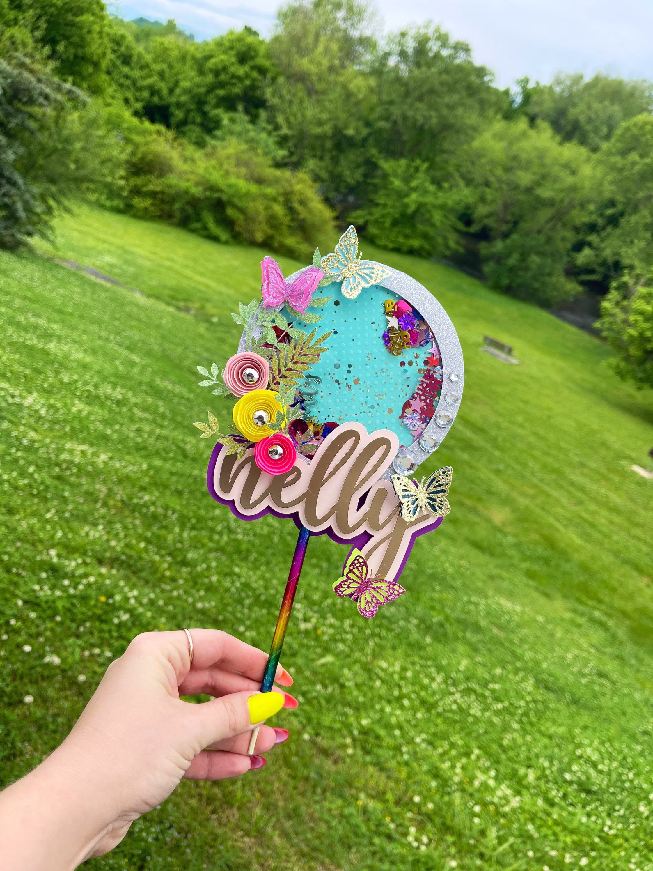 Rainbow Cake Topper/Birthday Cake Topper Name Floral Custom Rainbow Decoration Kids