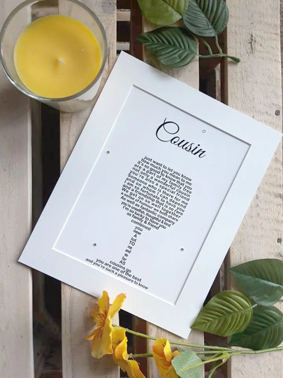 Cousin Birthday Gift, Personalised Gifts For Friend, 18Th, 21st, Heart Shaped Print, Wine Glass Poem