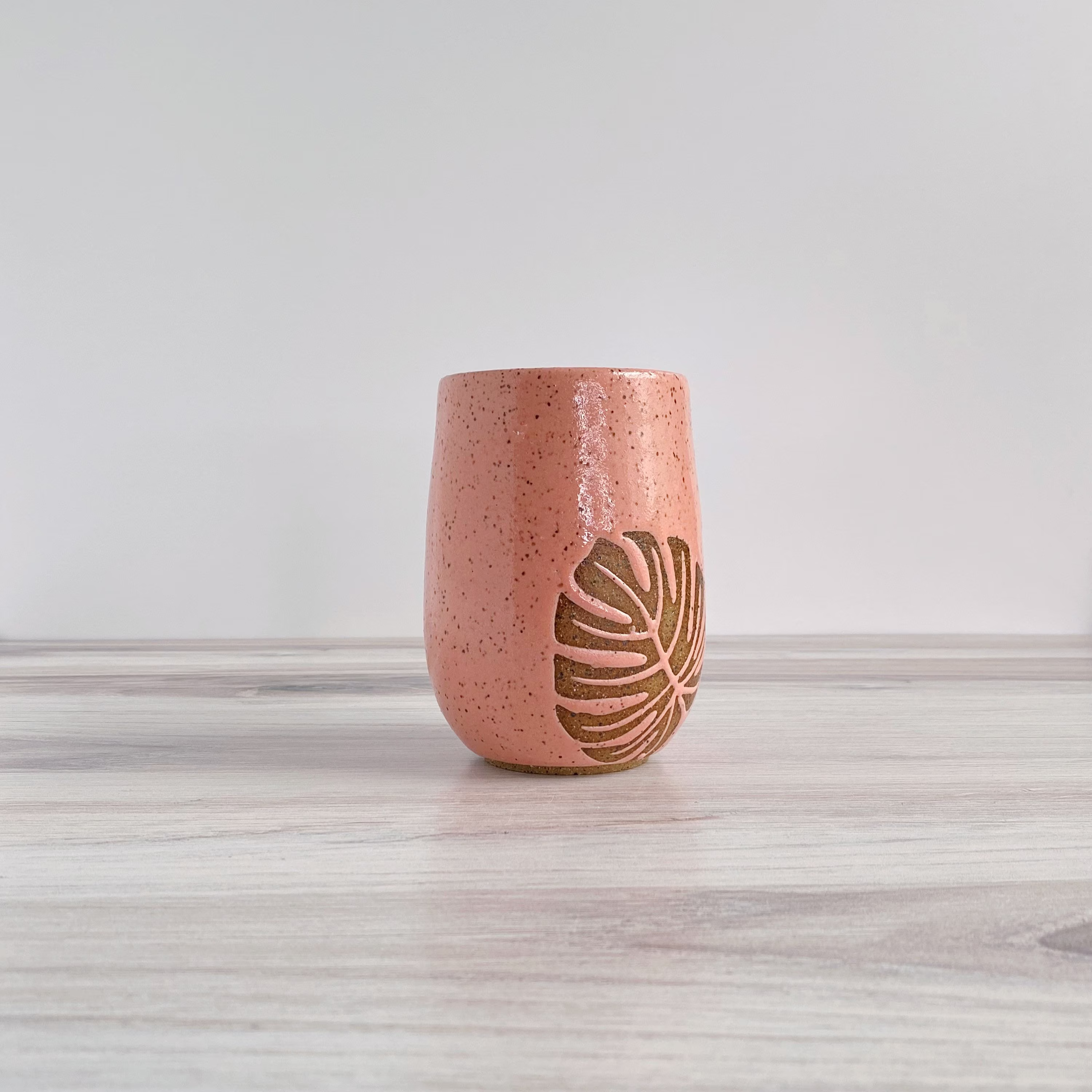 Coral Monstera Bubbly Tumbler