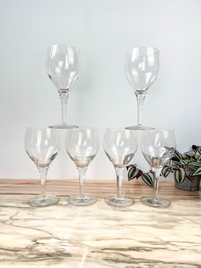 6 Vintage Crystal Water Glasses ~ Crystal Stemmed Vintage Wine French Tableware