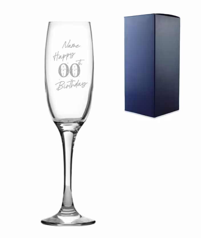 Any Name & Age Happy Birthday Speckled Design Personalised Champagne Flute Glass & Gift Box , 18Th 21st 30Th 40Th 50Th Cocktail