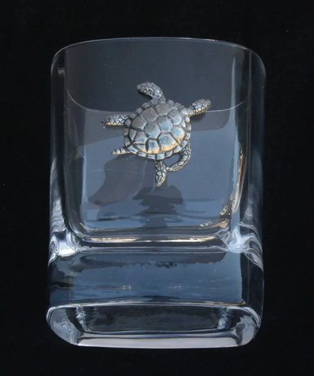 Turtle Kr Whiskey Glass Pair Of Cut Crystal Glasses Christmas Gift Boxed Sea Life 381