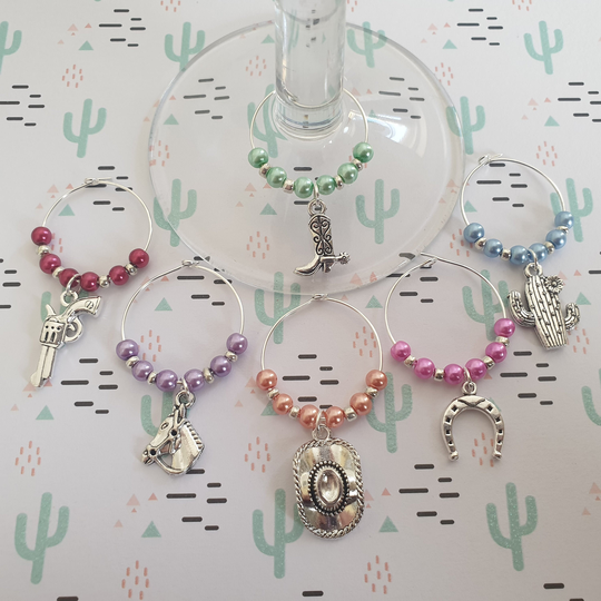 Cowboy Wild West Wine Glass Charms Set Of 6 Perfect Quirky Gift For Lovers