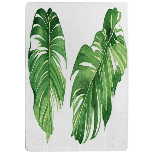 Pantoja Twin Botanical Leaves Designer Shaggy Green/White Rug
