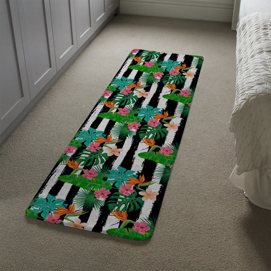 Lemire Tropical Plants Designer Shaggy Blue/Green/Black Rug