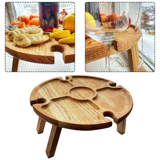 Outdoor Wooden Folding PicnicTable With Glass Holder 2In1 Wine Glass Rack 24*11cm