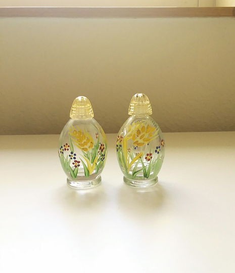 Vintage Hand-Painted Floral Designs Crystal Shakers ~ Collectible