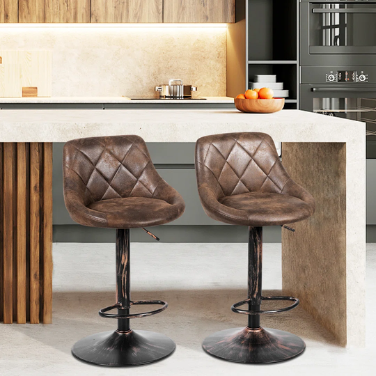 Modern Bar Stool Set Of 2 Height Adjustable & 360° Home Bar Stool W/ Non-Slip Base & Steel Footrest Leather Counter Height Stool For Restaurant Pub &