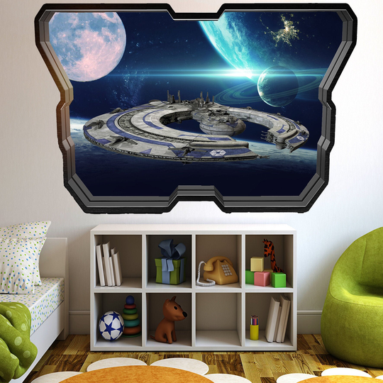 Space Planets Moon Earth Spaceship Wall Sticker Art Poster Mural Transfer Decal Print Room Home Nursery Office Shop Decor Id428