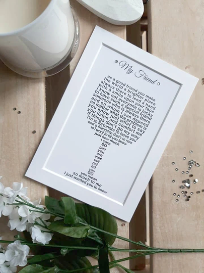 Friend Birthday Gift, Sweet Best Poem Print, Personalised Friendship Christmas Wine Glass Print
