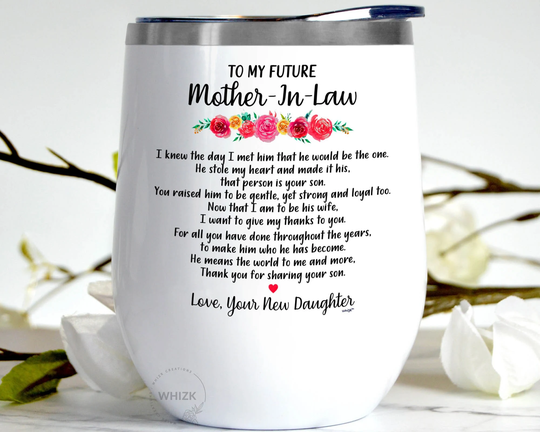 Future Mother in Law Gift For Wine Tumbler, Of The Groom From Bride Mom Gifts Wedding Cup 12 Oz G022