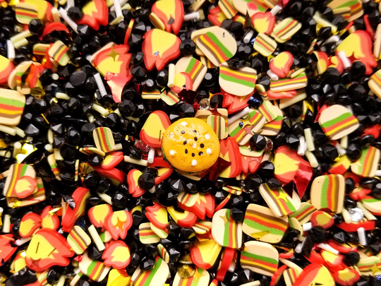 Flavorville, Fake Polymer Clay Sprinkles, Resin Rhinestones W/One Cabochon, Inedible Decoden Funfetti Jimmies E142