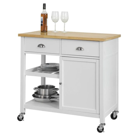 Delana 93 Cm Kitchen Trolley with Solid Wood Top and Locking Wheels