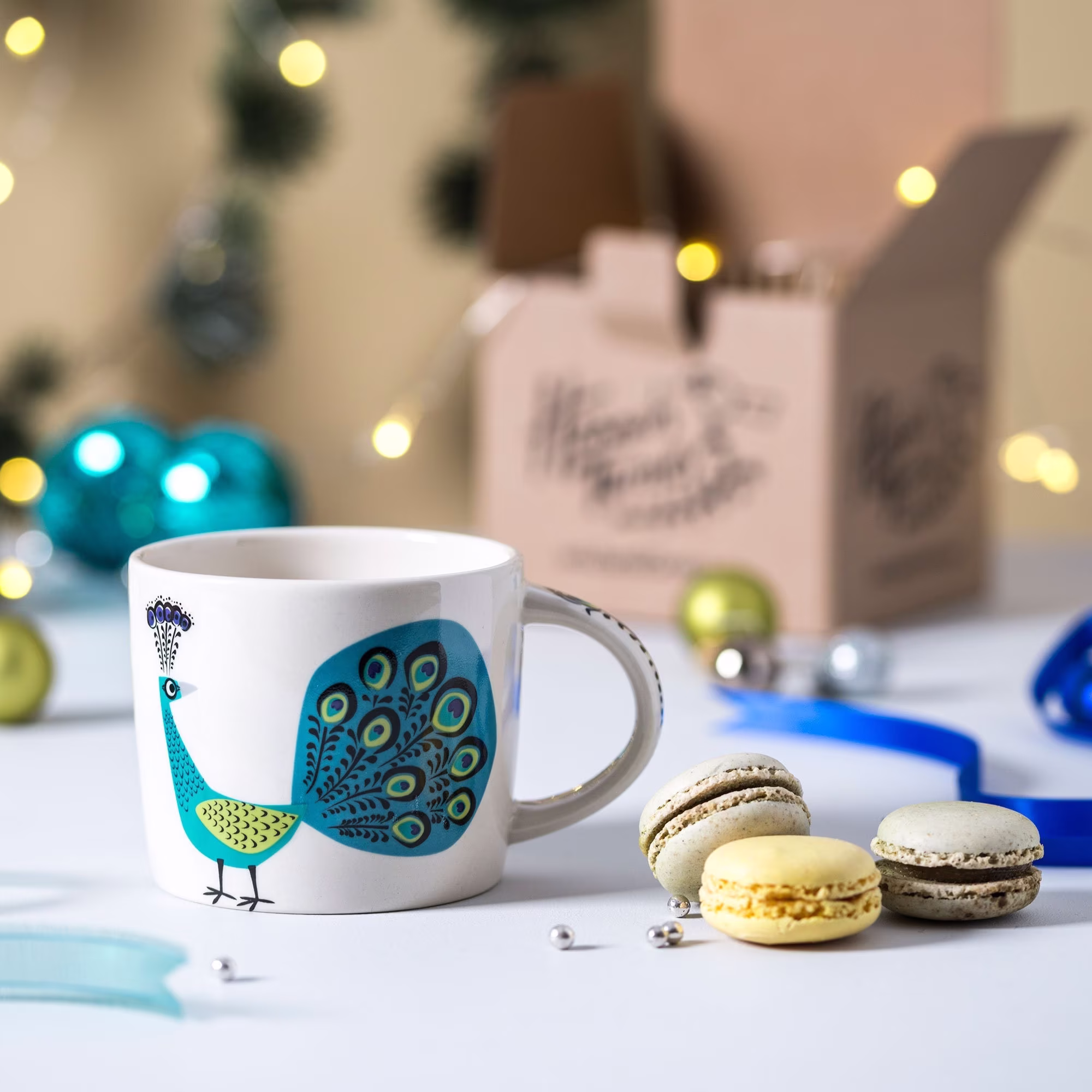 Handmade Ceramic Peacock Mug, Designed in The UK By Hannah Turner. Perfect Mug For Morning Tea Or Coffee, Gift Boxed Pottery