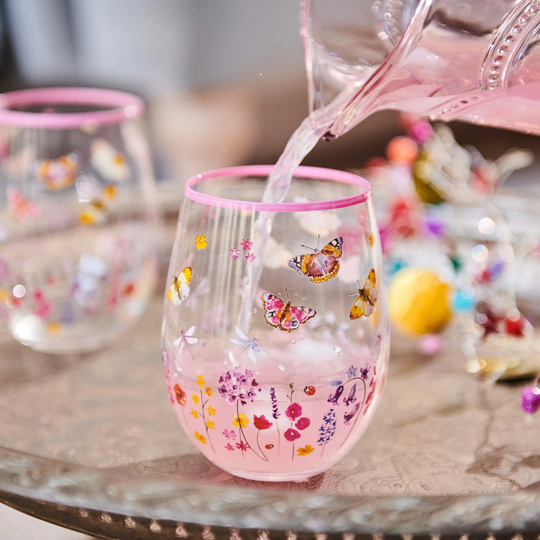 Hand Painted Flower & Butterfly Designed Glass Tumblers - Celebration Glasses -Water Glasses-Pretty Glasses- Flowers