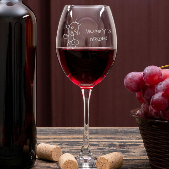 Personalised Child's Drawing Engraved On Wine Glass | Mum Gift For Christmas Gifts Mothers Day