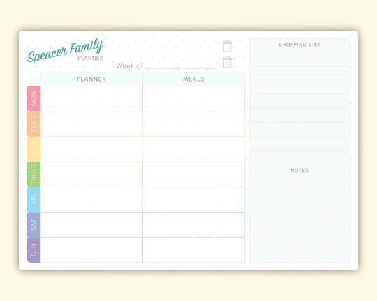 Personalised Weekly Family Organiser Dry Wipe Whiteboard, Planner Erase Whiteboard Week Plan
