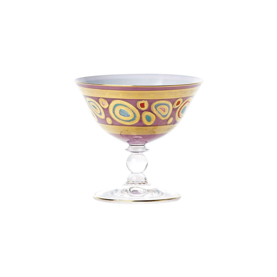 2 Vietri Crystal Coupe Sherbet Champagne Glasses Hand Painted 14K Gold Mouth Blown Venice Italy Pedestal Regalia Niob