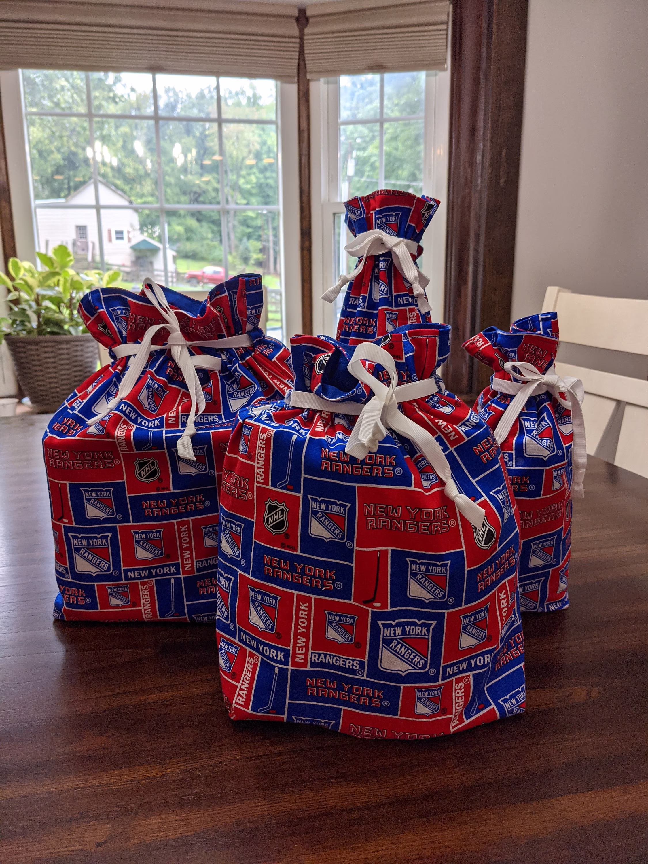 Nhl Licensed Ny Rangers Fabric Gift Bags Birthday Father's Day Or Any Eco-Friendly, Reusable, Waste Free 5 Sizes