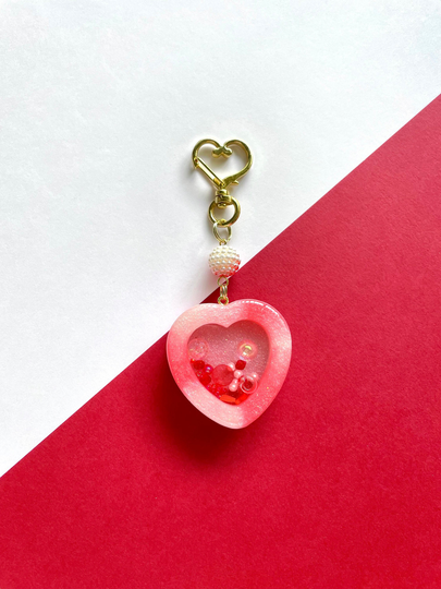 Red & White Heart Shaker Keychain