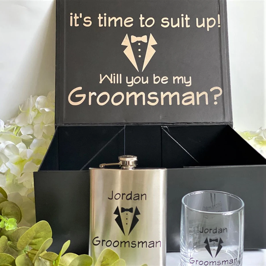 Groomsmen Gift Boxes, Proposal Box, Whiskey Glass, Hip Flask